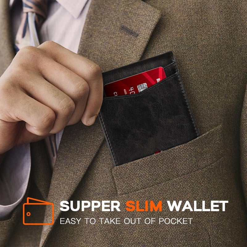RUNBOX Wallet for Men Slim Leather Bifold RFID Blocking Minimalist Front Pocket Design with Gift Box - Image 4